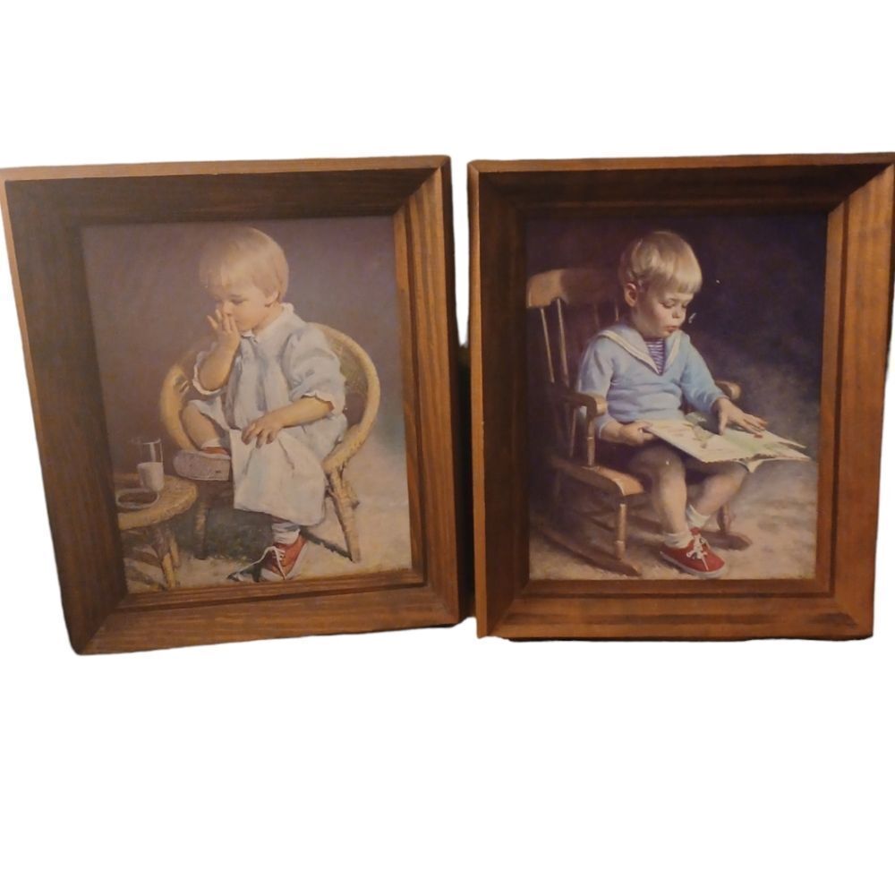 Vintage Gretchen & Gary framed prints by J. Ingersen, autographed, 1960's